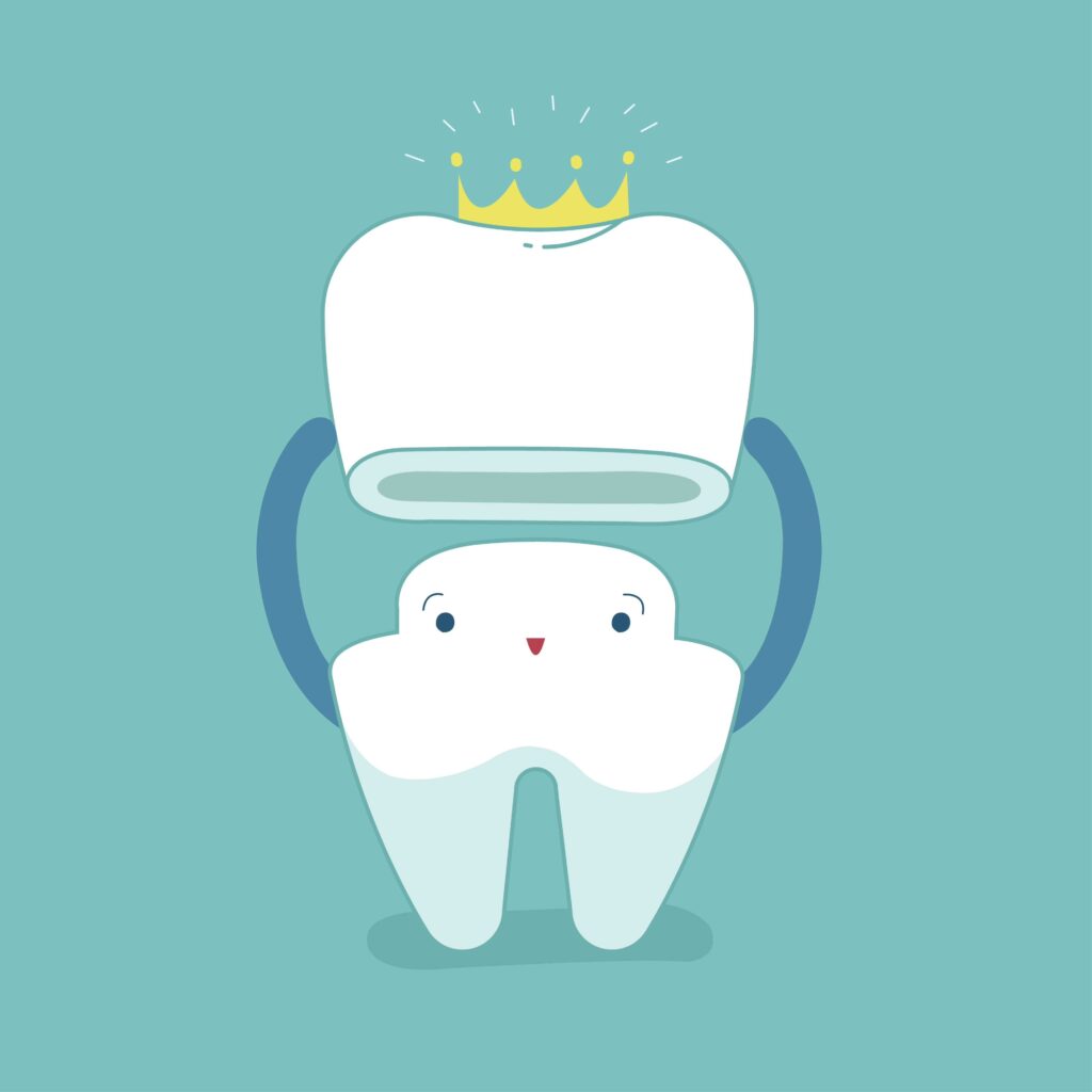 Tooth putting on a crown illustration